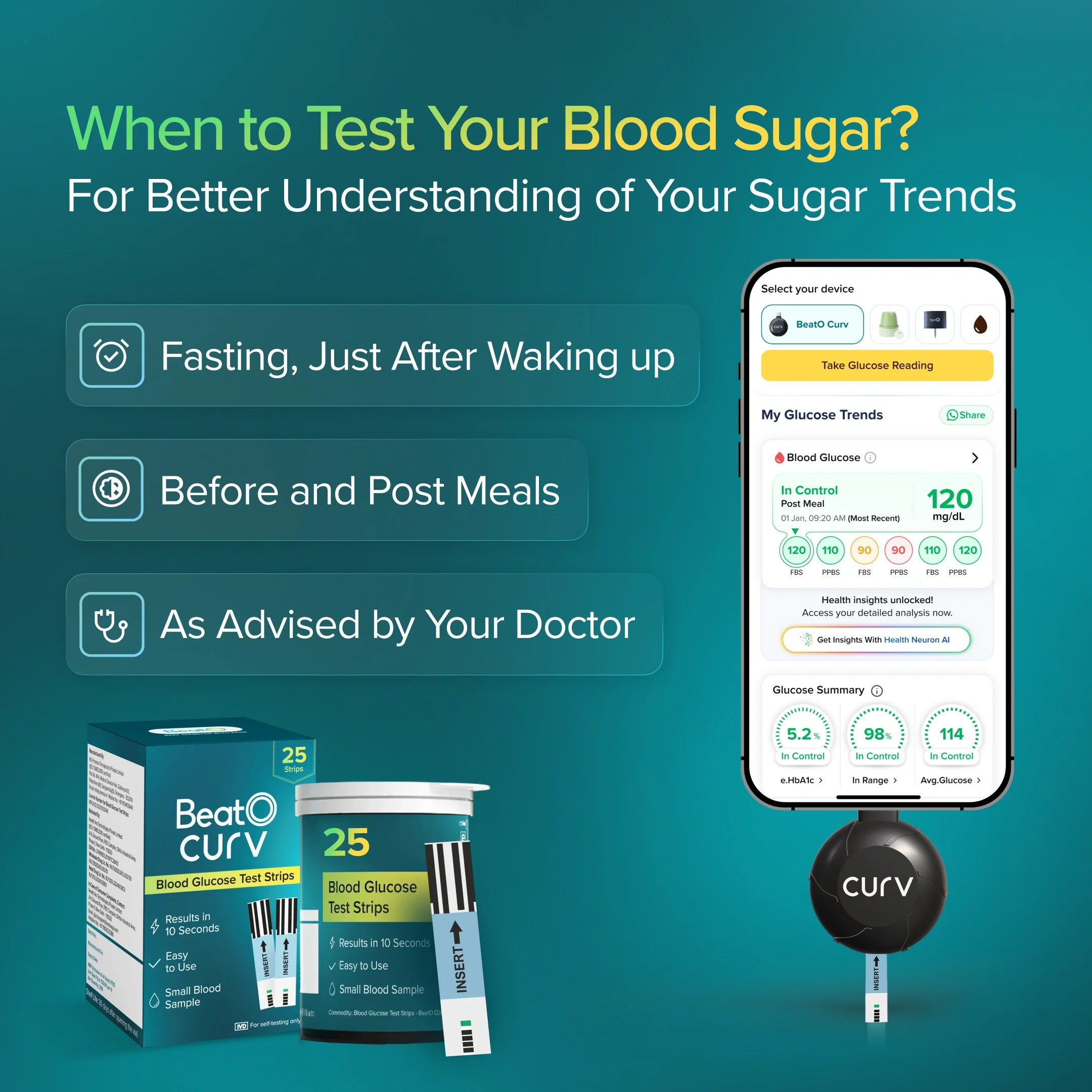 BeatO CURV - Blood Glucose Test Strips CURV Glucometer  Strips - Image 6