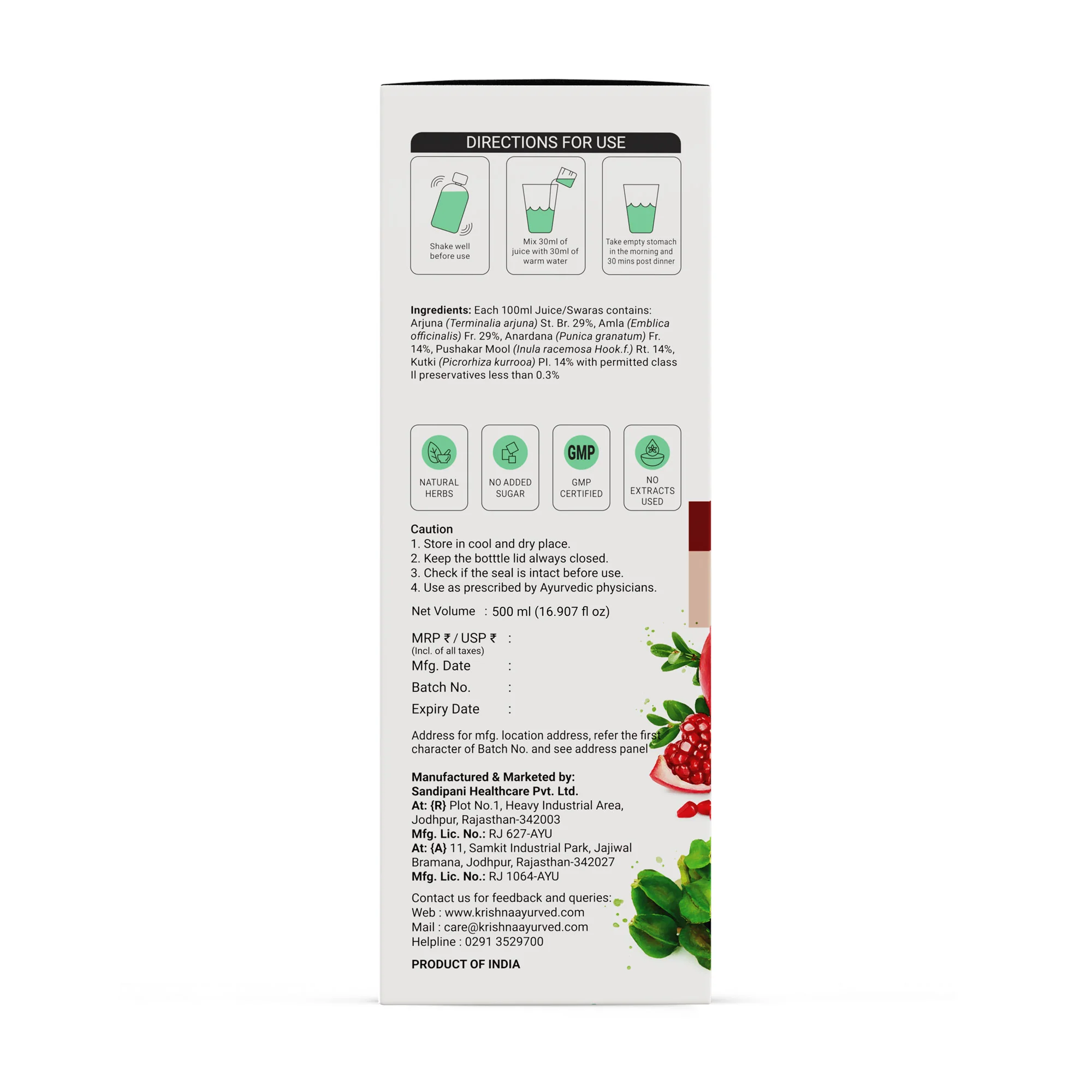 Krishna's Cardiac Care Juice - 500 ml | Ayurvedic Heart care expert | Healthy Heart Cardiac Wellness | Enriched with Arjuna Chaal, Kutki, Amla, Anardana & Pushkar Mool - Image 7