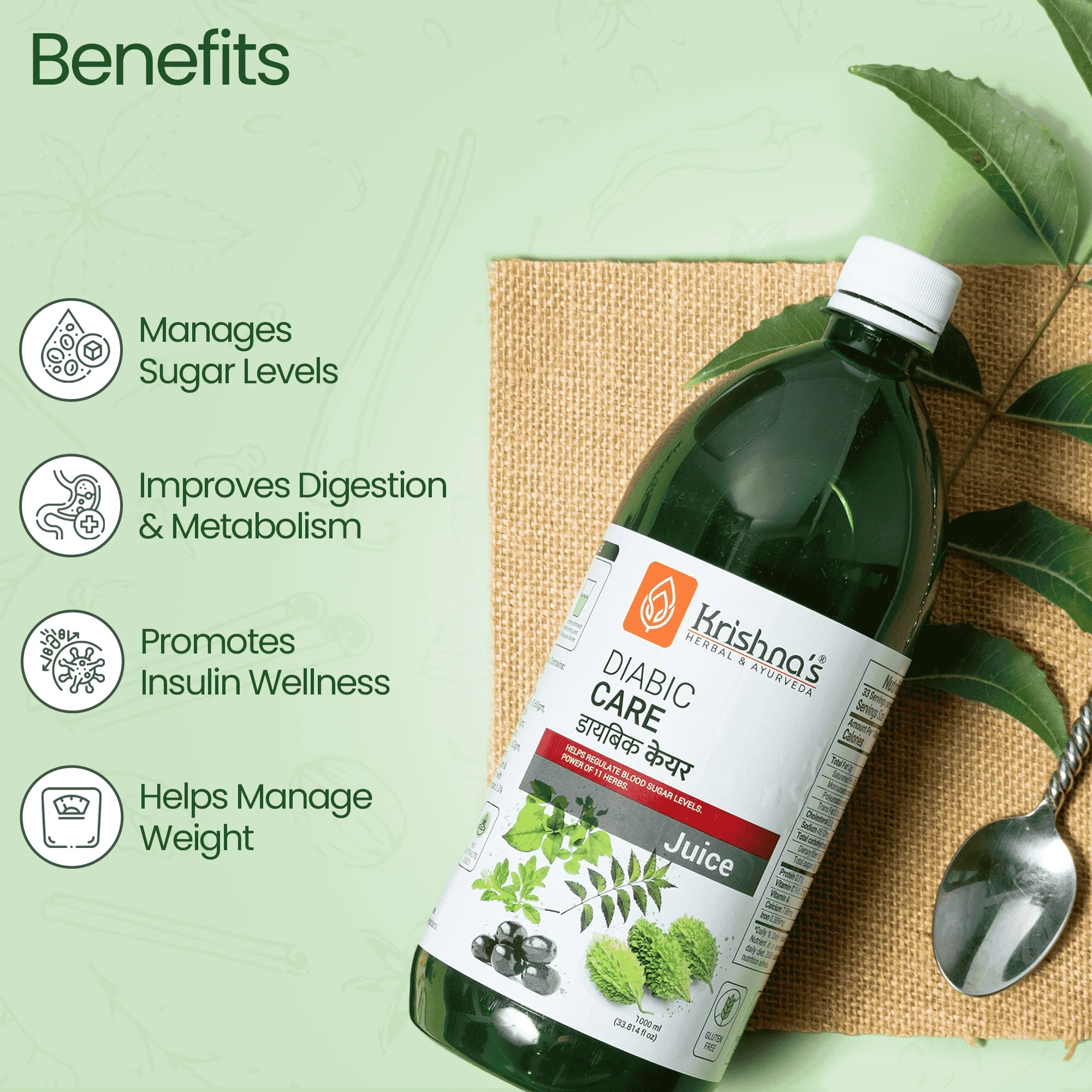 Krishna's Diabic Care Juice - 1000 ml | Blend of 11 herbs Methi, Amla, Karela, Jamun, Kutki, Guduchi & 5 other herbs to manage sugar levels | Health Drink | Made in India - Image 6