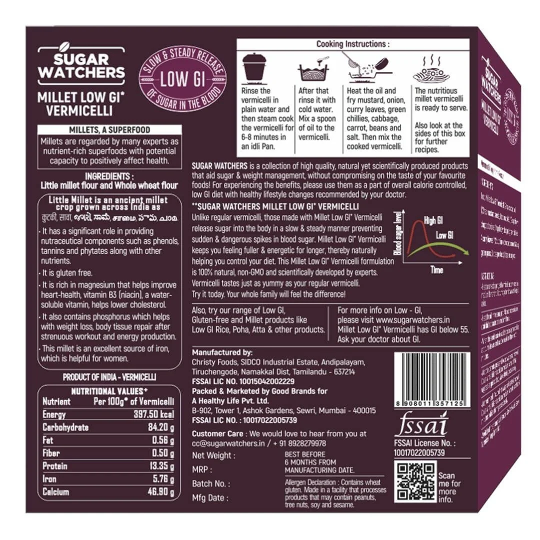 Sugar Watchers Low GI Vermicelli, Sevai, Sewaiyan | No Maida | Diabetic Friendly | For Weight Loss | 100% Natural - No palm oil or preservatives | Sustainable and Vegan | Good For Heart Health | Good for kids and entire family | 180 gm - Image 3